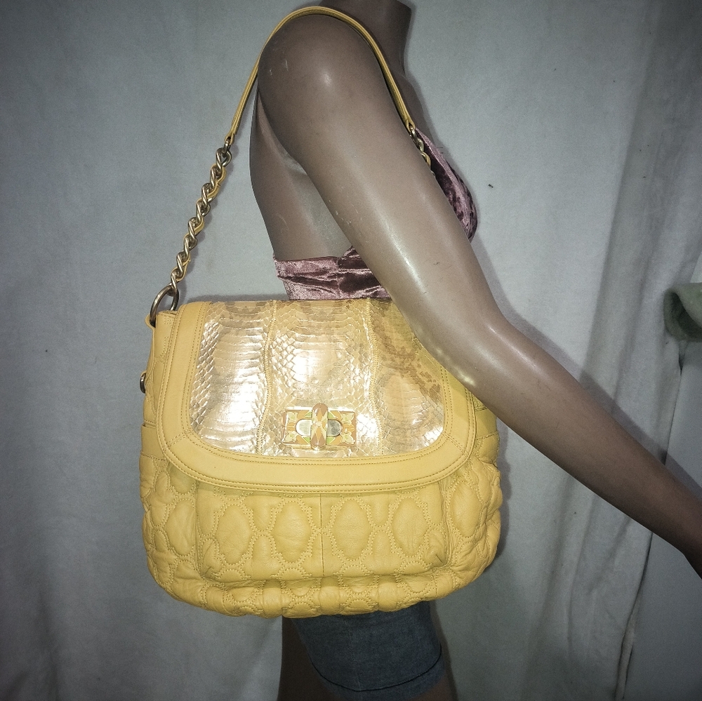 CHI Carlos Falchi Yellow Python Lambskin Leather Bag